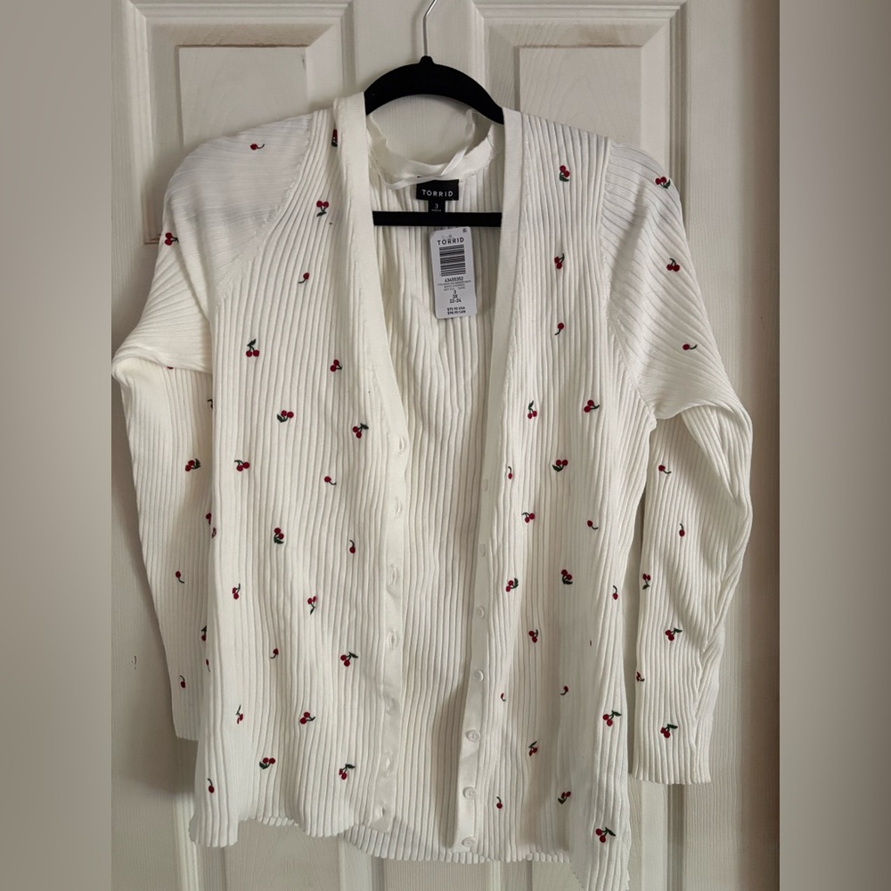 Torrid cherry NWT Cardigan Sweater with Embroidered Details